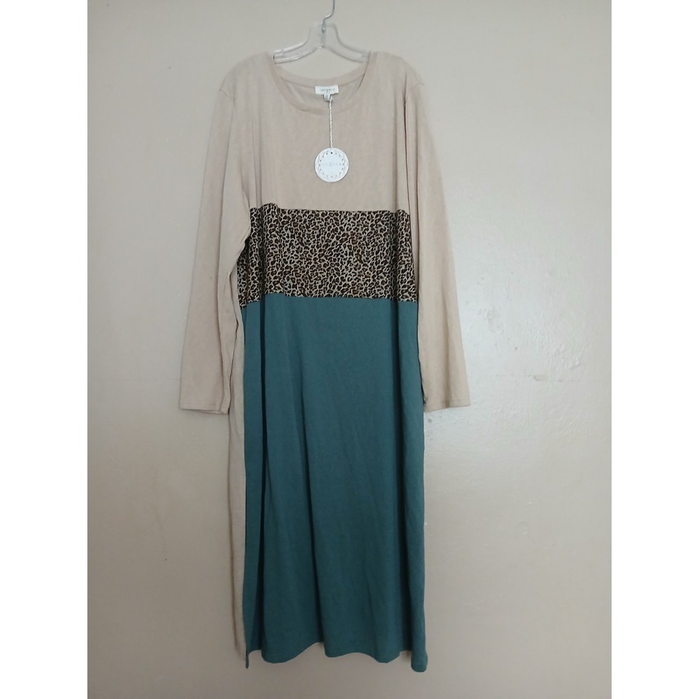 Umgee Dress 2x Maxi Animal Print Leopard Peasant Bohemian Cottage Core Boho New